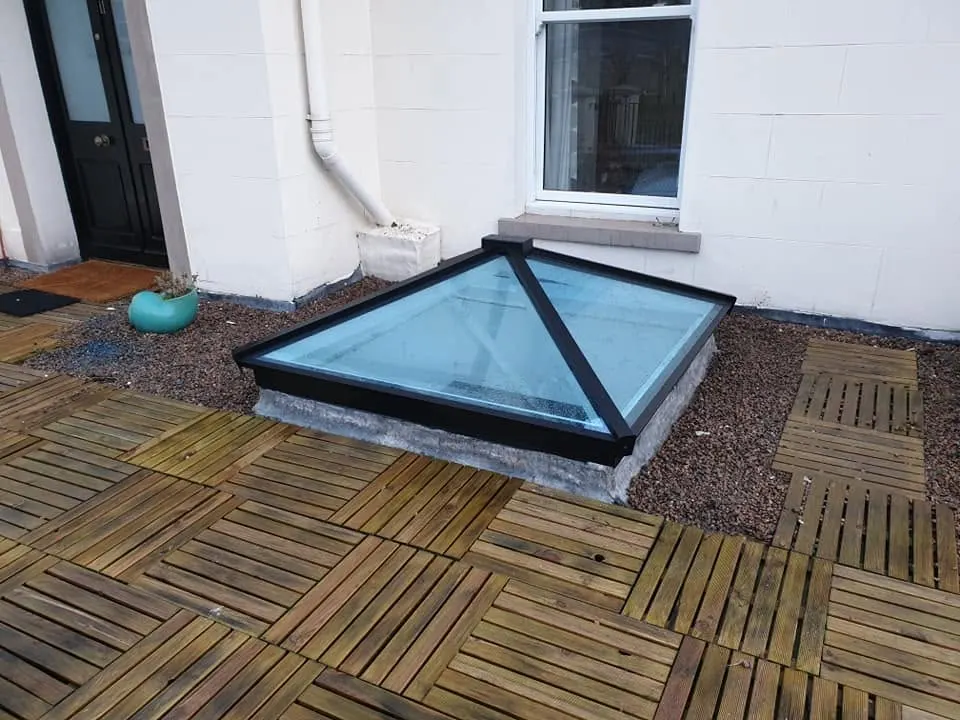 New roof lantern on a rooftop terrace after replacement