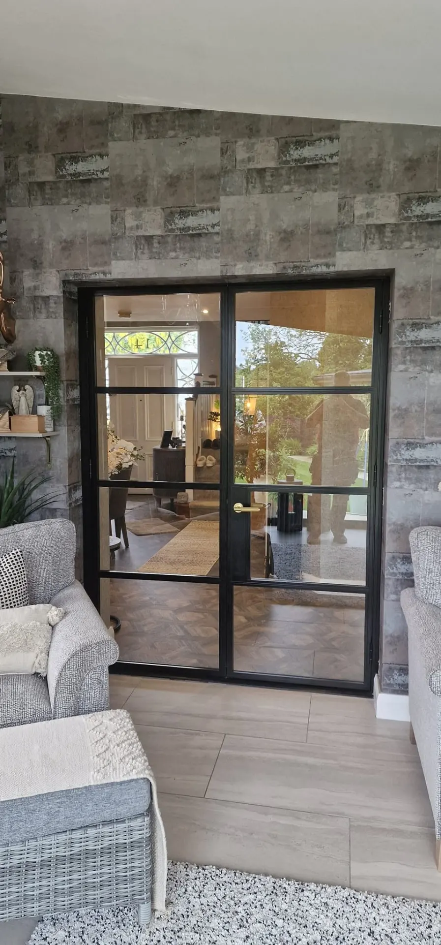 Black grid internal double doors with gold handle